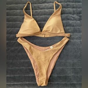 Aerie gold ribbed shine bikini Set